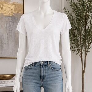 Splendid Womens T-Shirt White Deep V-Neck Slub Cotton Modal Blend Small